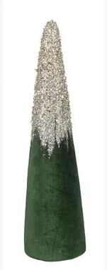 Beautiful Velvet Green Christmas Cone Tree Gold Glitter 18.5" Holiday Tabletop